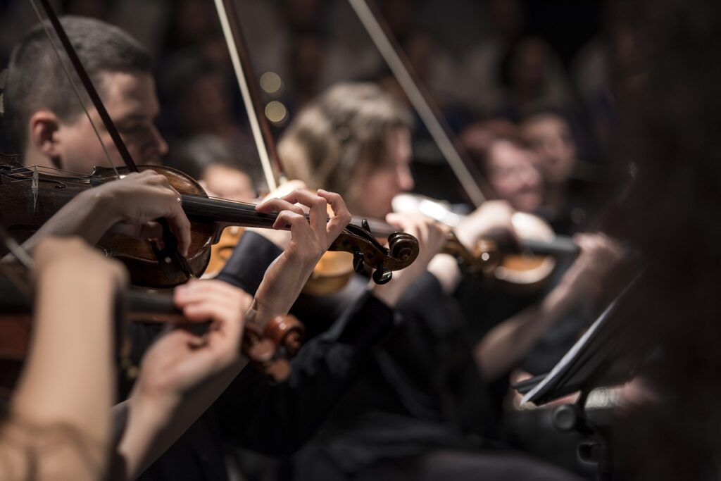 violins, musicians, orchestra, Changsha Symphony Orchestra